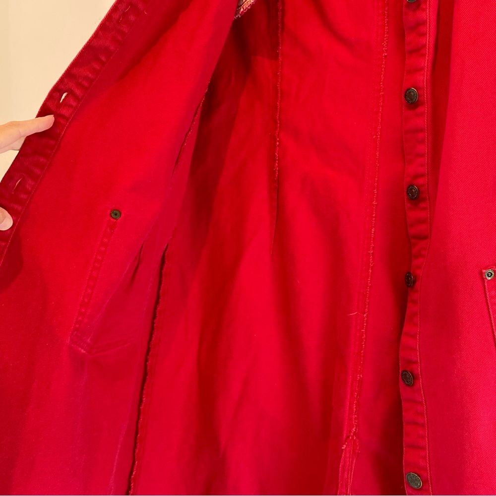 Vtg Newport News Jeanology Long Red Button-Front Denim Coat Dress Patriotic 12 - Picture 11 of 12